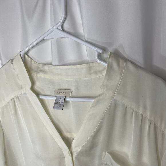 Chico's shirt blouse tunic top women's 12 semi sheer button down  up cream - Picture 4 of 16